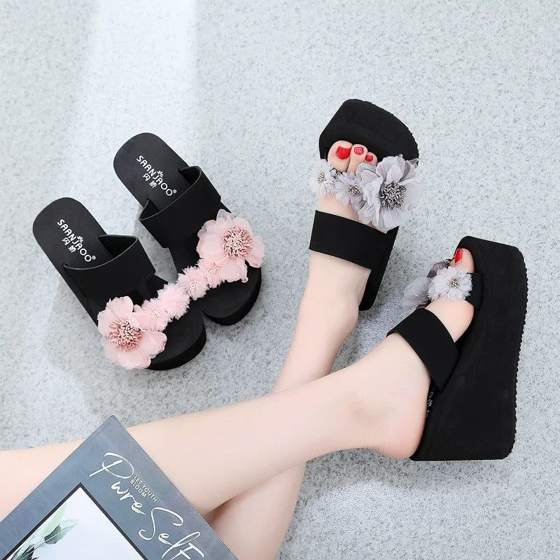 2025 beach vacation sweet thong sandals - summer travel non-slip high heel outdoor beach slippers for women