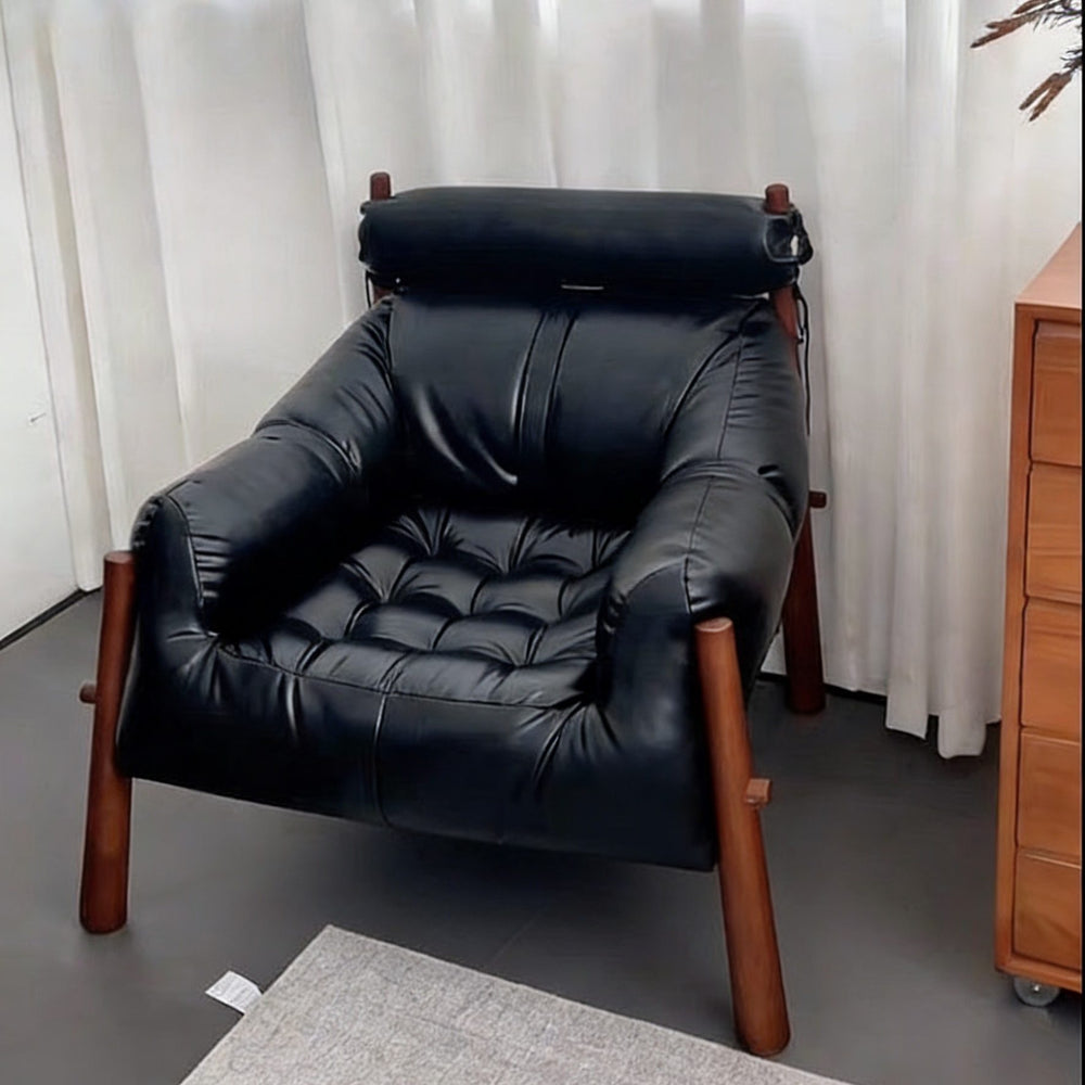 Cream style solid wood sofa genuine leather designer creative high back complex lazy sofa living room single sofa chair