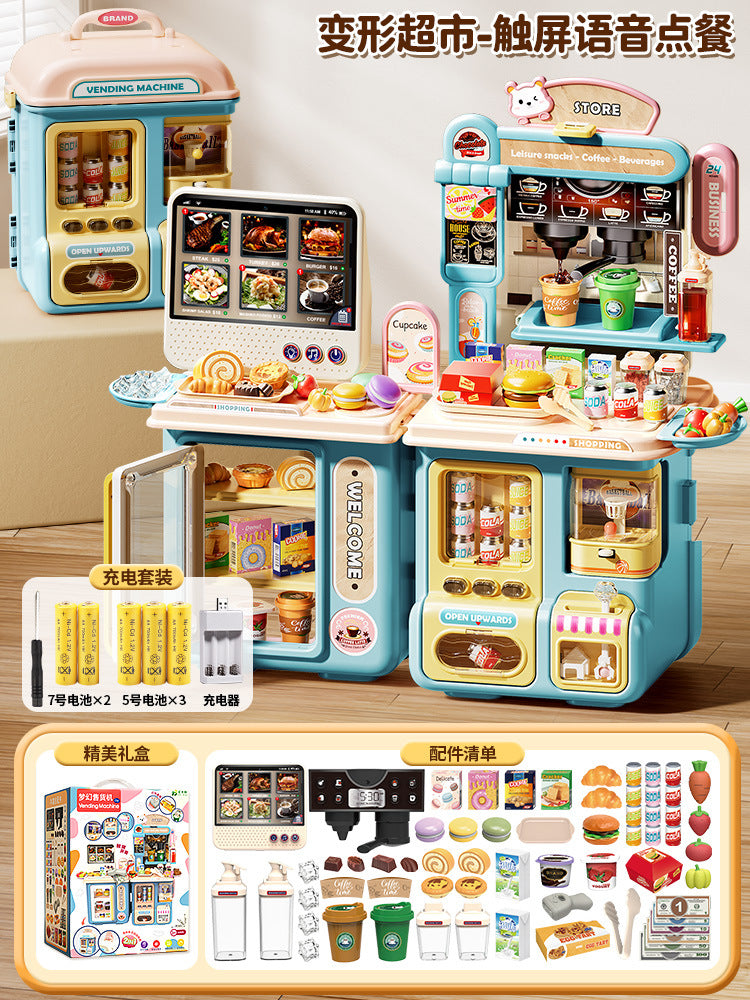 Kids' pretend play toys - realistic supermarket, coffee shop, and convenience store playset with cash register and water dispenser - educational birthday gift for boys and girls