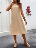 european and american cross-border  spring/summer new casual lace patchwork round neck solid color sleeveless women's dress