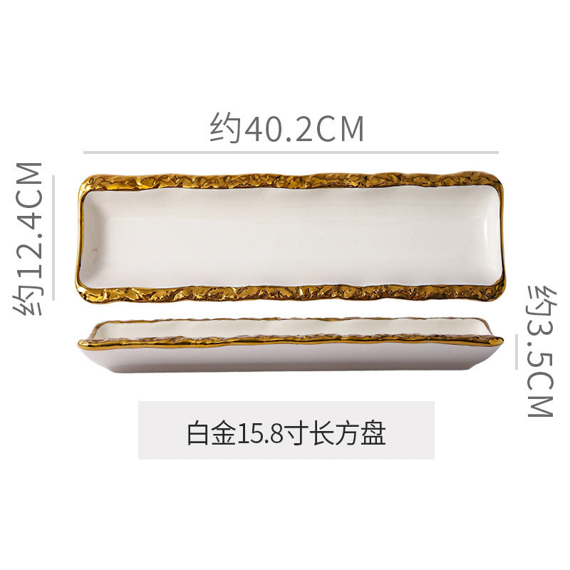 High-end ceramic japanese-style long sushi plate, perfect for showcasing dishes in stylish restaurants and hotels. a visually appealing, elongated serving platter