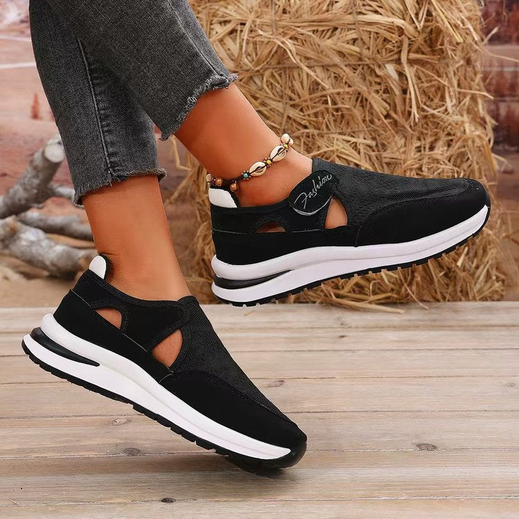 plus size  casualflats women's spring & fall new arrivalthick sole fly woven breathable velcro casual mesh shoes