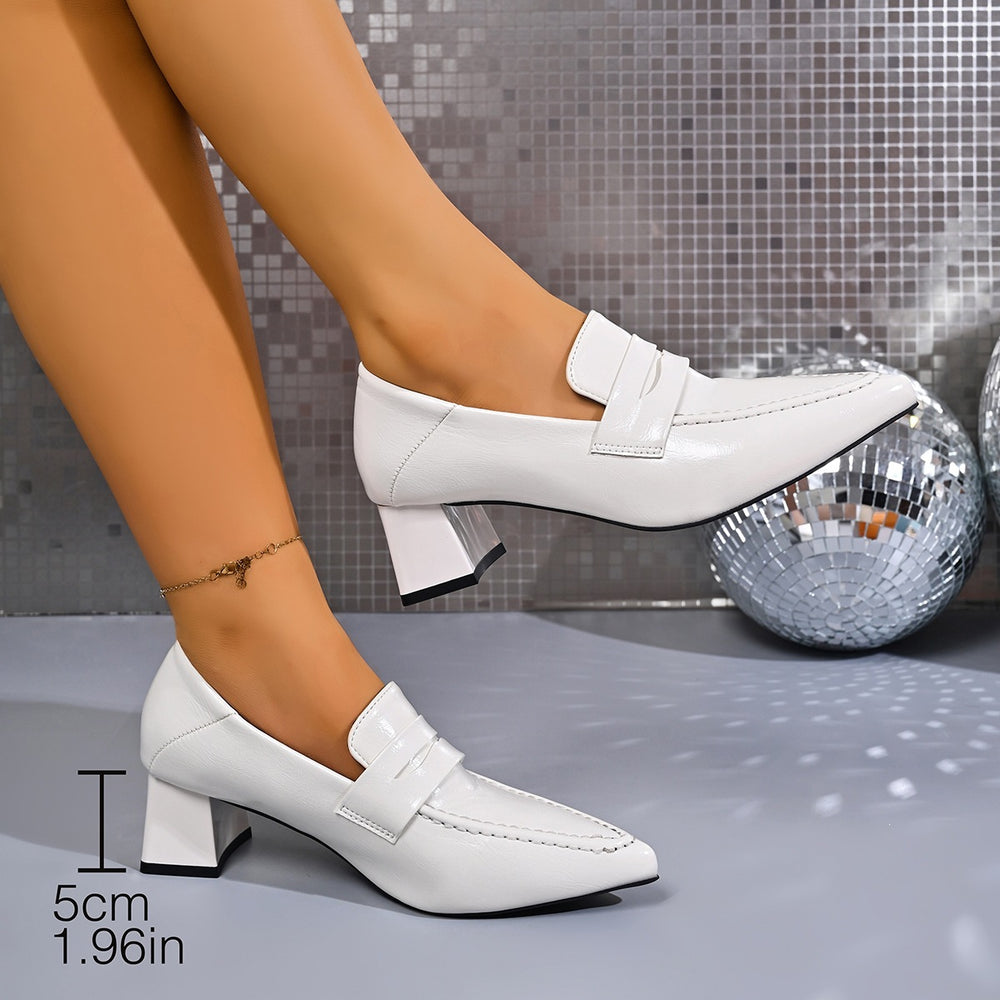 Plus size british style pointed toe loafers for women -  summer new arrival - retro slip-on single shoes with chunky heel - small leather shoes