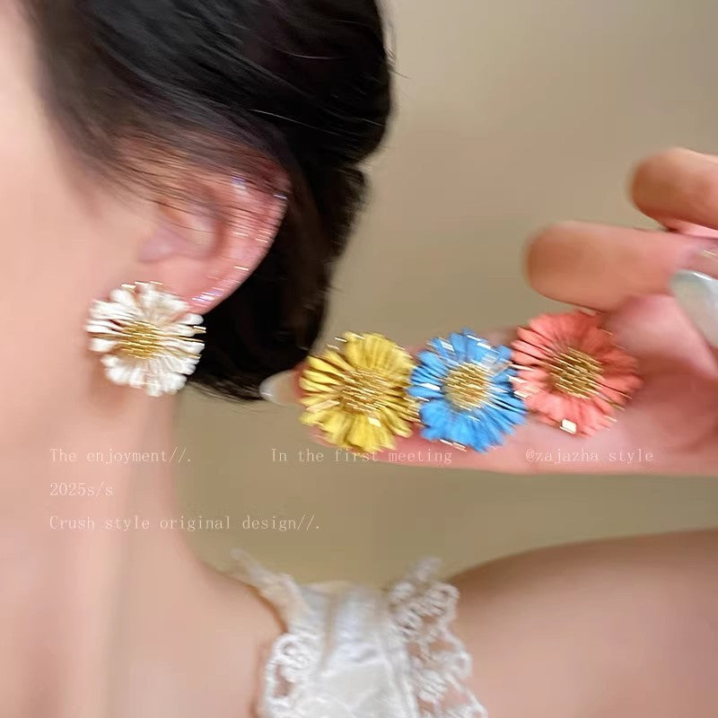 Bohemian yellow sunflower earrings for women - 2026 new trendy stud earrings, perfect for beach vacations and photoshoots