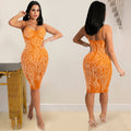 X5380   fashion sexy women's rhinestone nightclub mesh see-through cami dress