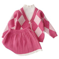 Girls' ribbed knit sweater dress set - new autumn/winter two-piece style: knitted cardigan and skirt set - cross-border children's wear