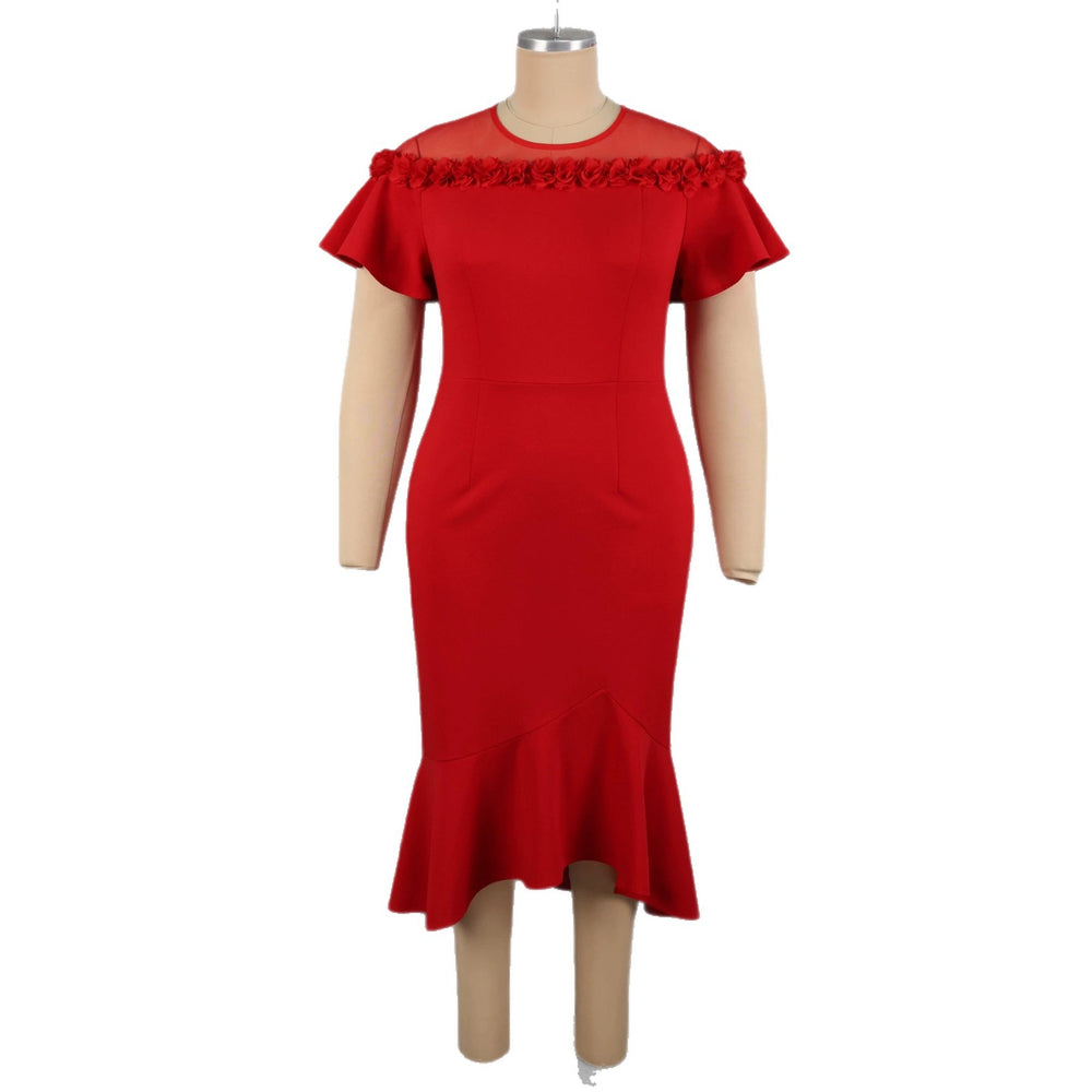 Summernew arrivalpatchworkpure colordress mesh laceelegant waist bag hip mermaid dressdresses