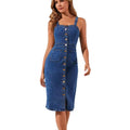 European and american cross-border e-commerce fashion casual trendy ins style button-up denim slip dress, mid-length, women's