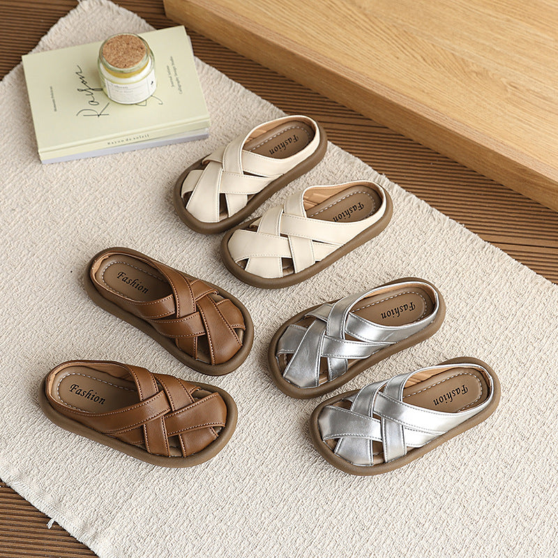 Girls' knitted clog slippers - new summer fashion flat outdoor shoes - classic casual sandals for kids - trendy