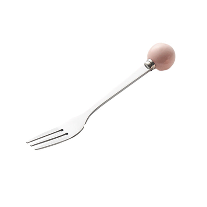Accessible luxury ceramic ball fruit fork for home stainless steel spoon multi-purpose dessert spoon good-looking glazed pastry fork