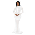 C6369 cross-border   fashion women's solid color mesh rhinestone long sleeve maxi dress