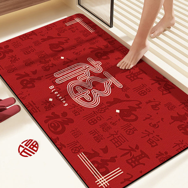 New Year's Floor Mat Bathroom Soft Diatom Mud Absorbent Foot Mat Red Toilet Door Non-slip Snake Year Celebration Mat