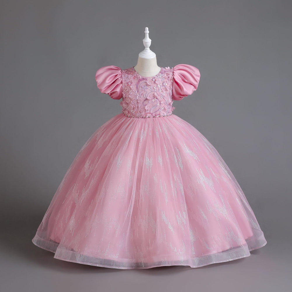 New arrival: puff sleeve sequin mesh princess dress for girls - perfect for international children's day!