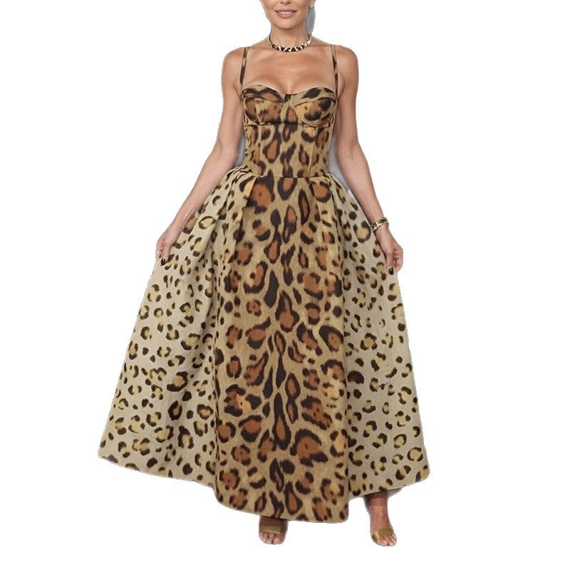 cross-border e-commerce european and american women's clothing: new summer collection - sexy leopard print backless slimming cami dress