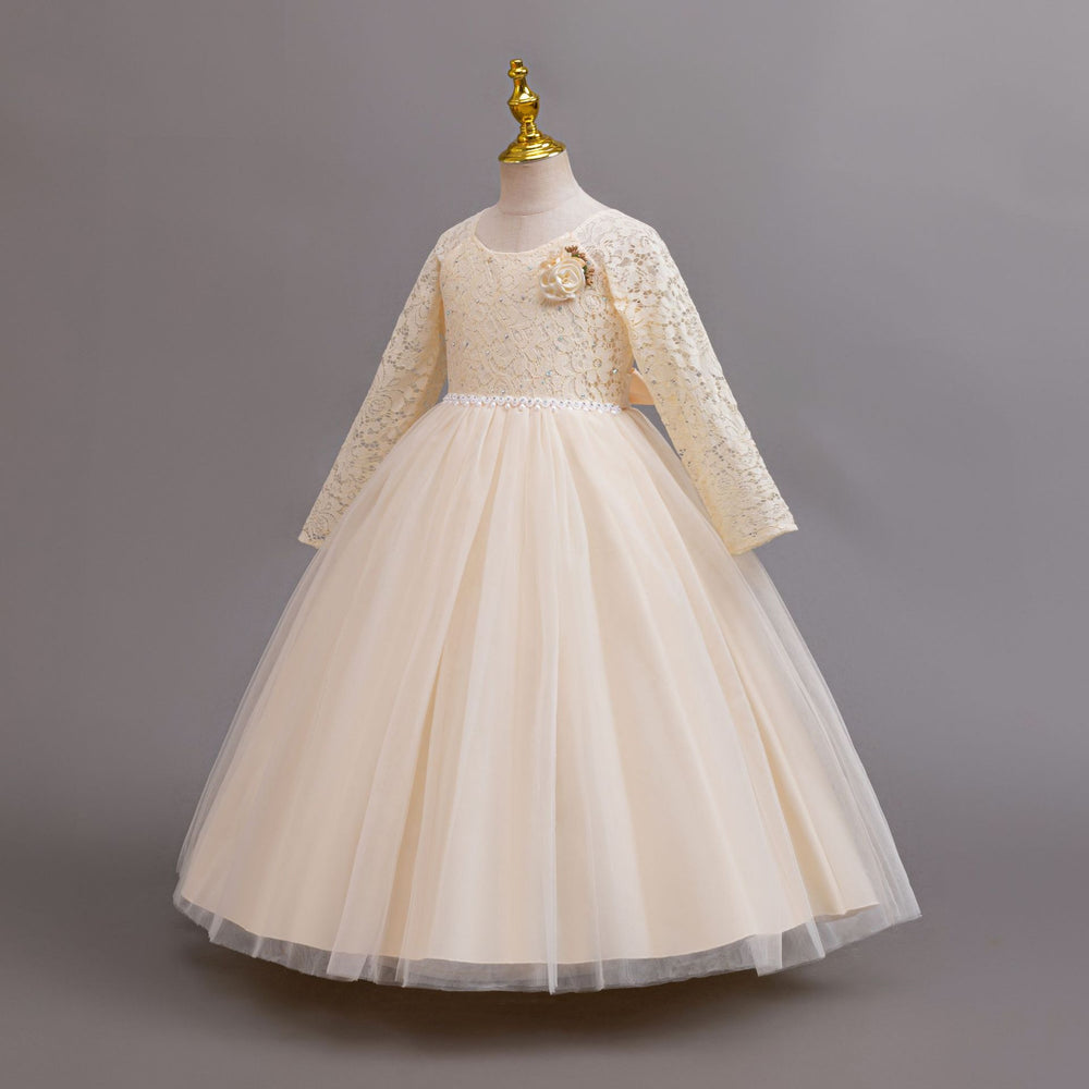 Exportlong sleeveskids dress lace princess dress female flower girl piano performance dress flower girl