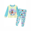 Blue drawstring home pajamas for kids, long-sleeve pajama set, cartoon girl design, dropshipping available