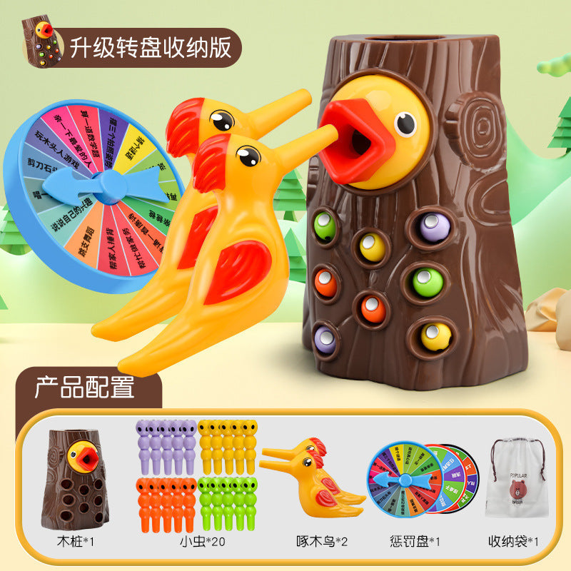 popular woodpecker toy fishing and insect catching mini game bird catching insect magnetic early education training educational toy