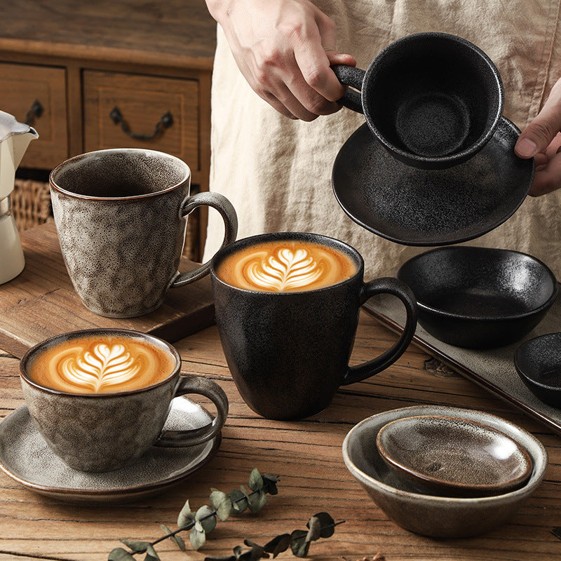 Retrostylish ceramic coffee cup and saucer kiln wind stone ceramic mug office for home afternoon tea cup