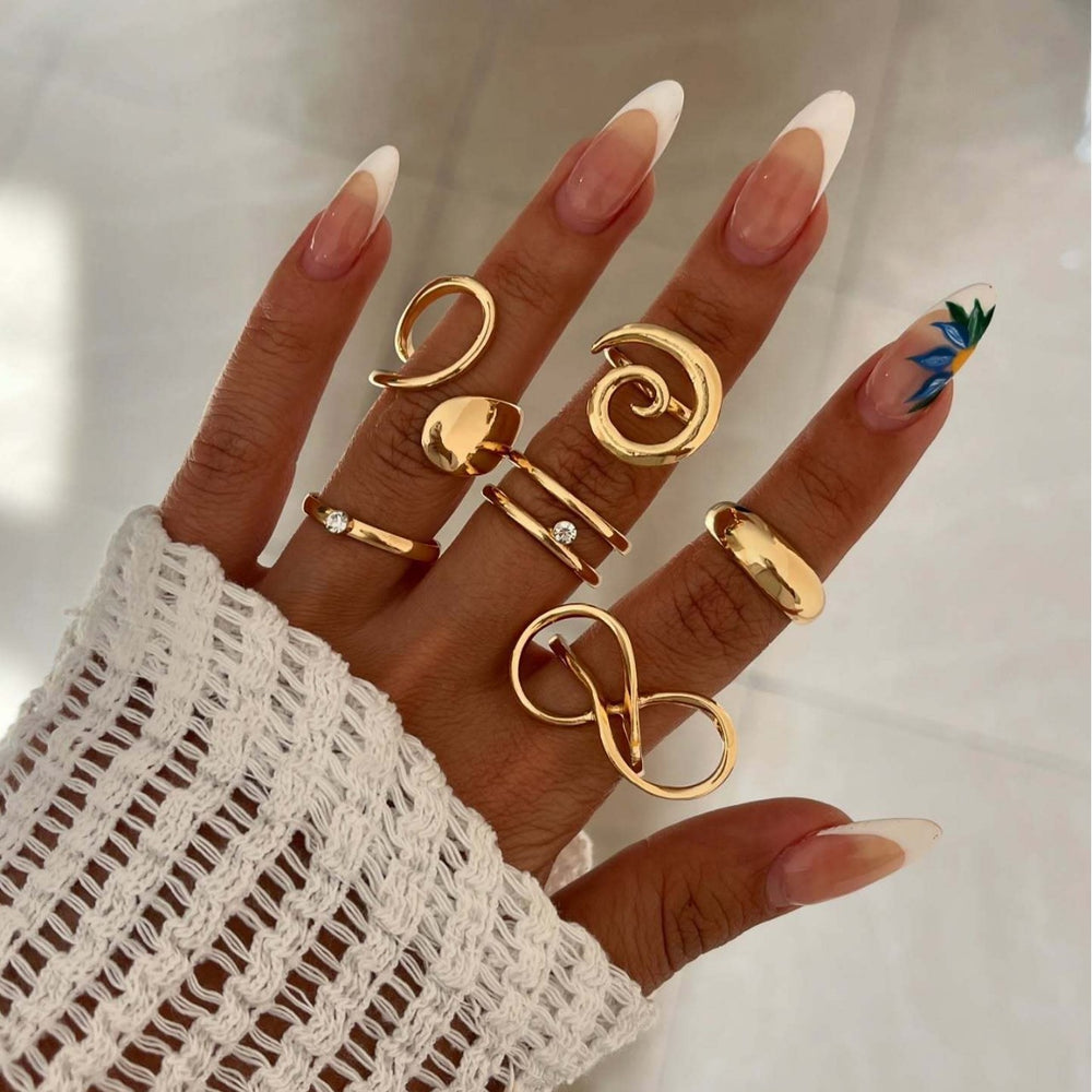Wholesale geometric polished ring set - european and american niche design spiral winding polished ins finger ring jewelry for women