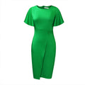 Independent station summer lotus leaf sleeve slit tight bandage professional pure color cross-border women's clothing african large size european and american dress