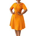 D586  european and american women's clothing  new short-sleeve solid color crew neck elegant african style export dress