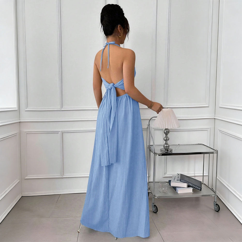 summer new arrival:  cross-border halter neck backless maxi dress - cinched waist, slimming, perfect for beach vacations