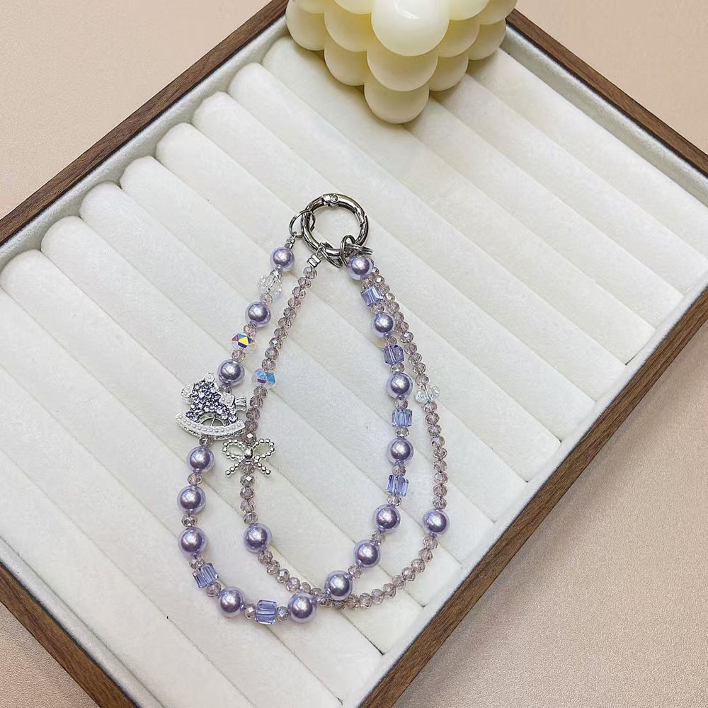 Women's mobile phone chain creative insfashion mobile phone pendant diy handmade pearl crystal rhinestone double chain lanyard new arrival