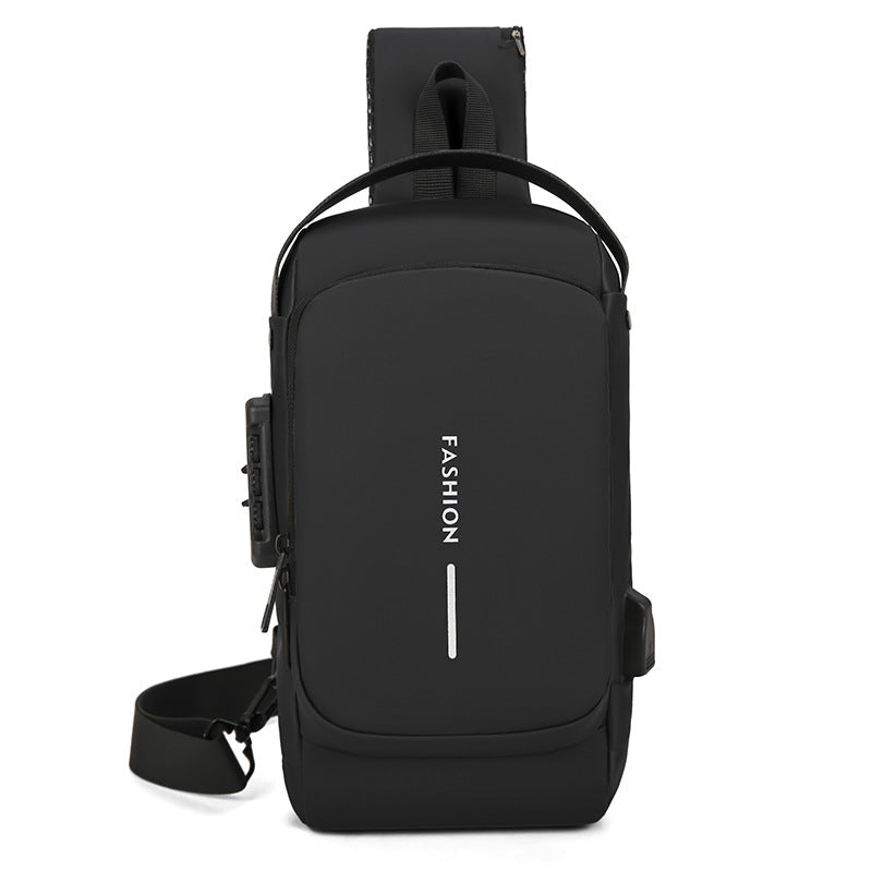 New messenger bag trendy men's breast bag combination lock locomotive bag large capacity anti-theft shoulder bag sports locomotive bag