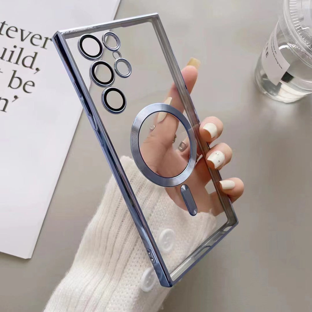 Suitable for samsung s26ultra electroplated magnetic wireless charging mobile phone case a35 all-inclusive lens cd pattern transparent soft case
