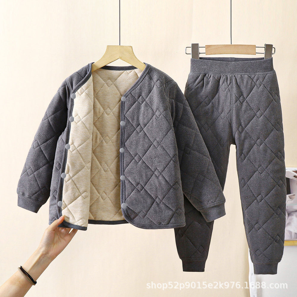 Kids school uniform handy gadgetfall and winternew arrival three-layer quilted cotton boys' cotton coat fleece-linedthickened inner layer girl's cotton jacket type a