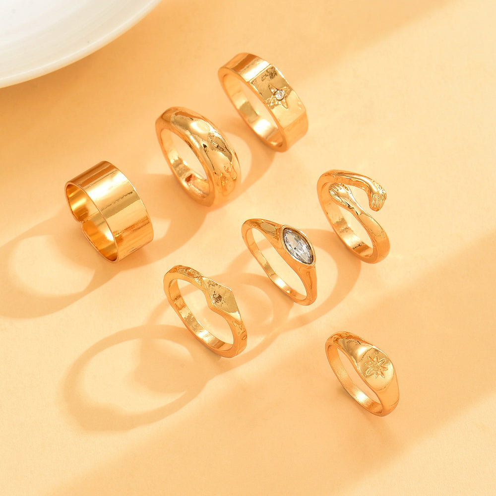European and american cross-border jewelry retro simple eight-pointed star ring female stylish alloy cold wind face knuckle ring