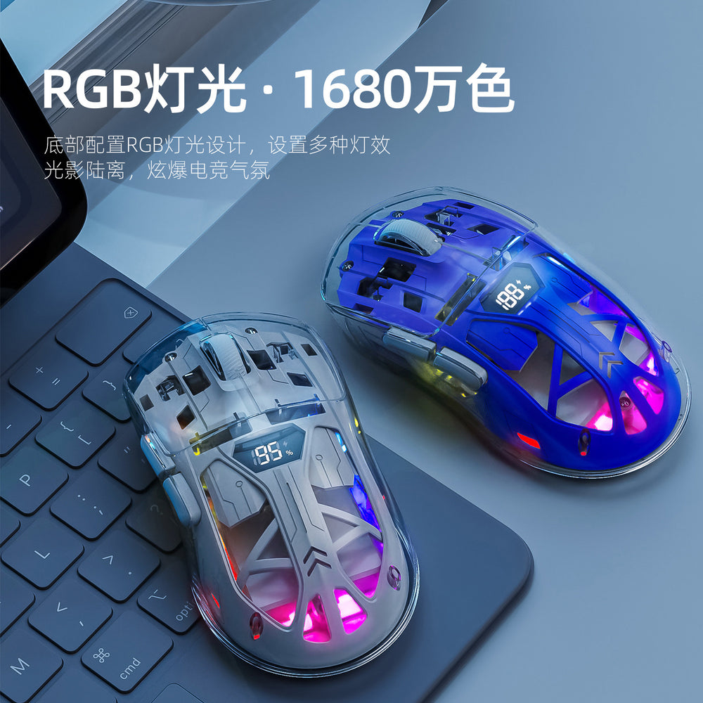 Free wolf a2 dual-mode mouse - rgb illuminated 2.4g wireless bluetooth transparent gaming & office mouse