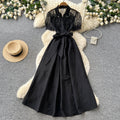 Korean style commute chic white lace elegant dress - women's summer tie-waist a-line dress - slimming and flattering