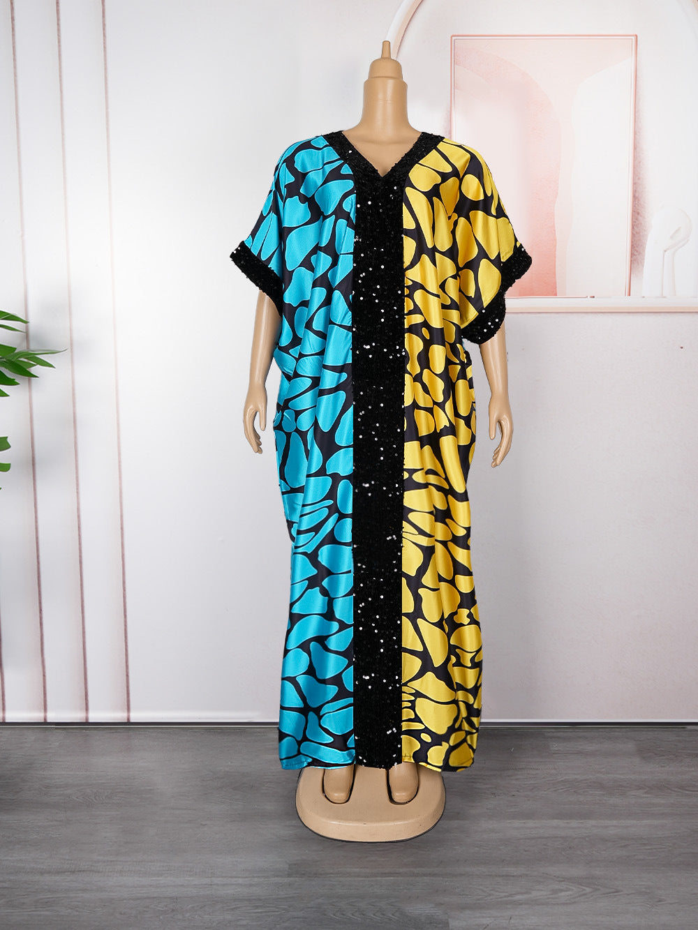 e-commerce  independent station african plus size women's clothing velvet sequined dress patchwork printed robe