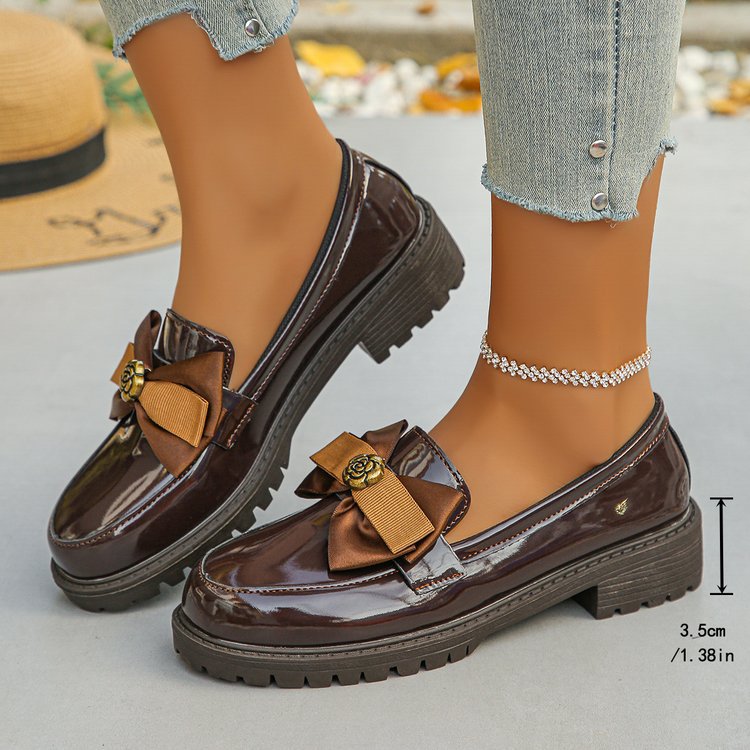 platform slip-on loafers - british style  spring new arrivals - women's chunky heel bowknot loafers
