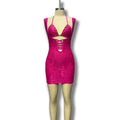 spring new women's sexy bodycon halter jacquard bodycon dress with cutout metal buckle tie-up skirt