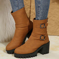 plus size boots for women fall and winternew arrivalfashionfashion round toe thick heel belt buckle women's boots