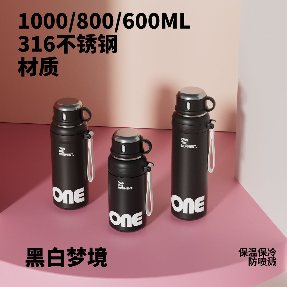 New bowl lid cup large capacity thermos cup 316 stainless steel good-looking straw water cup female student three-drink thermos kettle