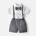 Boys' summer short-sleeve overalls set: cotton white shirt birthday performance outfit, korean style kids' clothing
