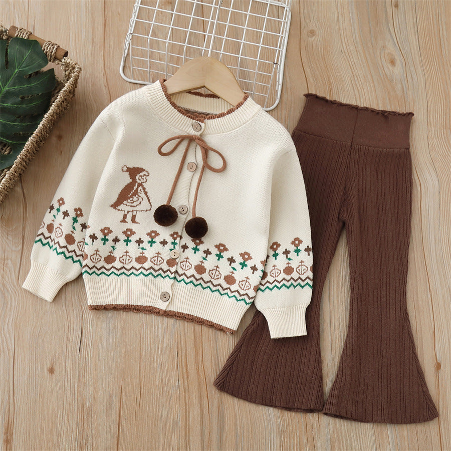 Girls' knitted sweater two-piece set -  autumn/winter new collection - cute pants set for baby girls