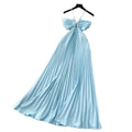 Vacation style haltercut out women's light blue dress women's summerpleated long skirt high waist waist slimming lookelegant skirt