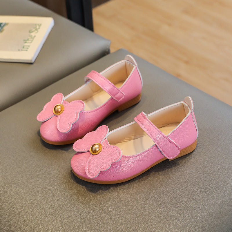 New girls' leather shoes - spring/autumn princess style, kids' spring single shoes, girls' shoes with bows, soft sole baby shoes, cute