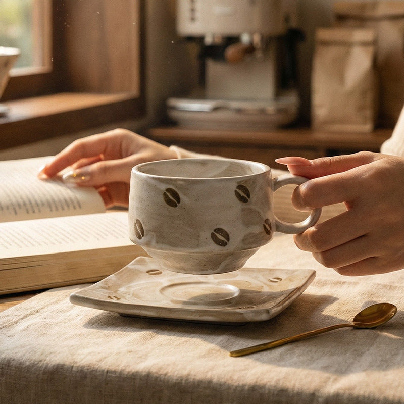Classy stylish retro coffee cup and saucer suit creative stoneware latte cup for home souvenir mug and saucer