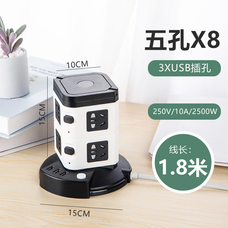 Smart vertical tower usb socket strip multifunctional multi-outlet office home computer power strip charger
