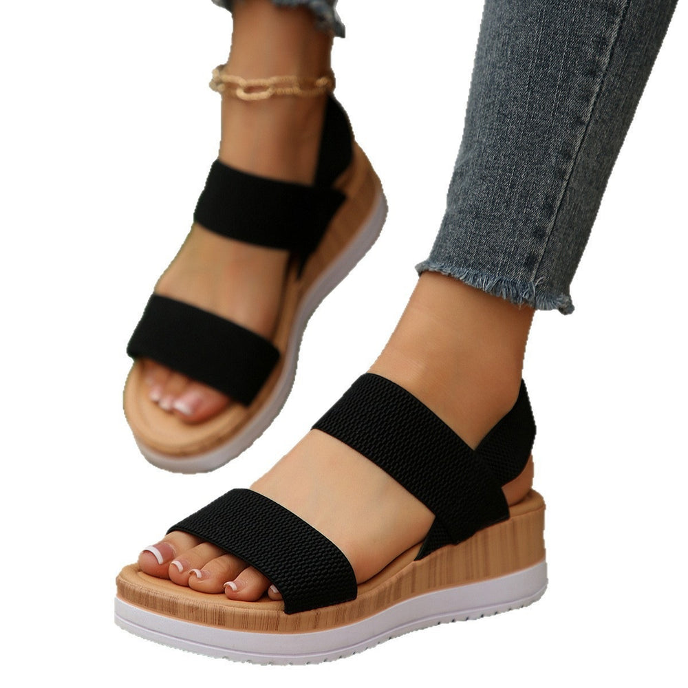 Wholesale women's plus size platform wedge heel sandals with open back and flyknit upper - summer  beachwear