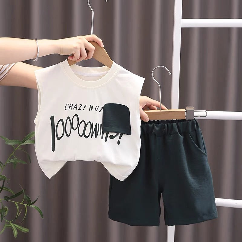 Children's summer  summer new sleeveless suit western style baby casual two-piece set kids vest suit