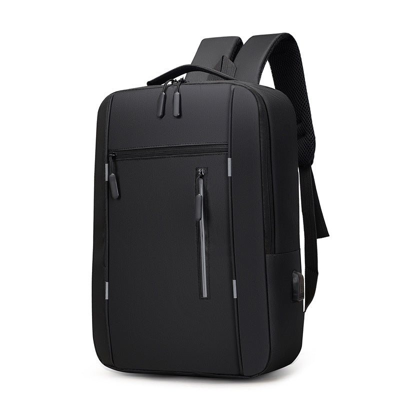 Simple backpack men's lightweight reflective strip large capacity multi-function USB schoolbag business commuter three-piece backpack