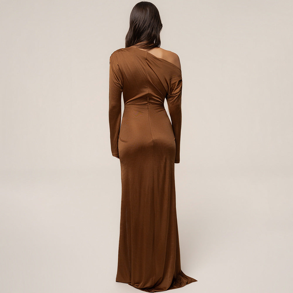 Amazon women's fashion: new autumn  collection - elegant off-the-shoulder ribbon dress, long sleeve slim-fit maxi dress