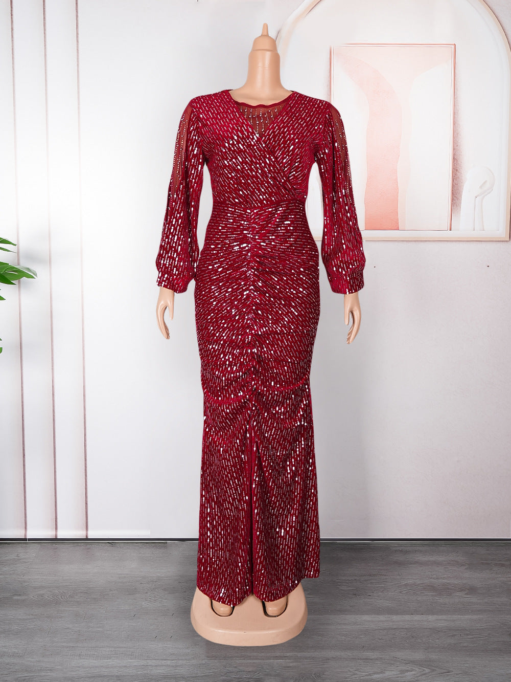 African  women's plus size heavy rhinestone dress european and american new sequin christmas party evening dress