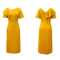 D231 european and american style women's summer  new arrival: elegant, slim-fit, ruffle-trimmed, short-sleeve, pleated export dress